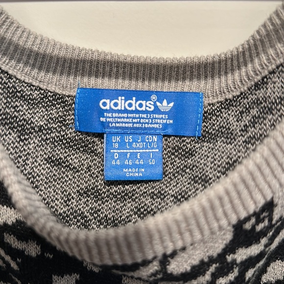 Adidas Black and Gray Patterned Oversized Long Sleeve Sweater Mini Dress Large - Picture 2 of 4